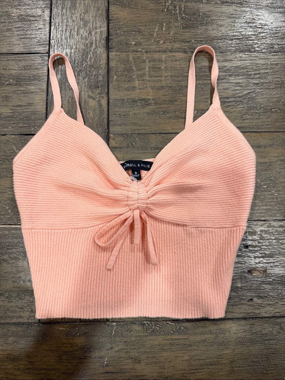 Kendall and Kylie Pink Ribbed Tie-Front Crop Tank